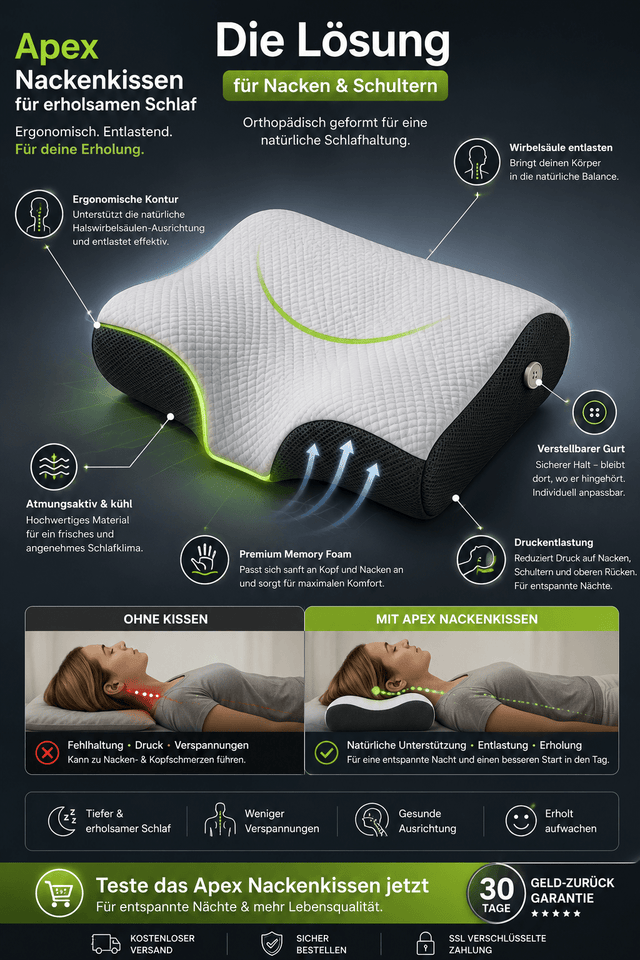 Orthopädisches Kopfkissen - Ergonomische Nackenstütze für erholsamen Schlaf - Apexdirectstore